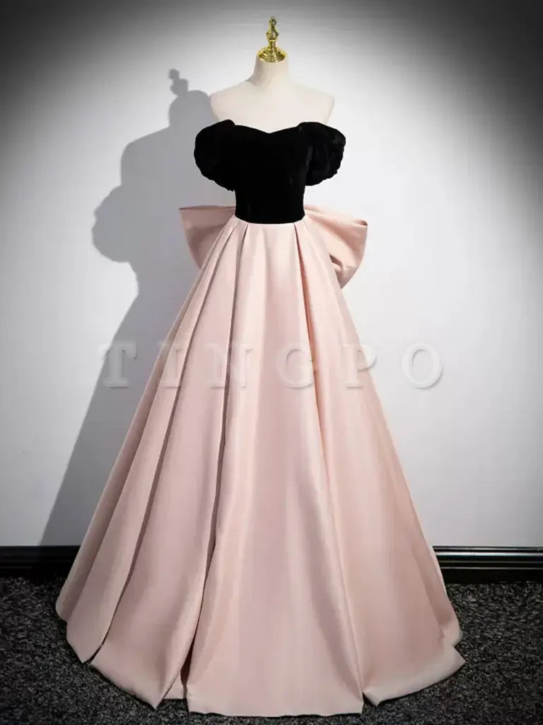 Wholesale A-Line Off Shoulder Satin Champagne Long Prom Dress Champagne Long Formal Dress gowns evening dresses